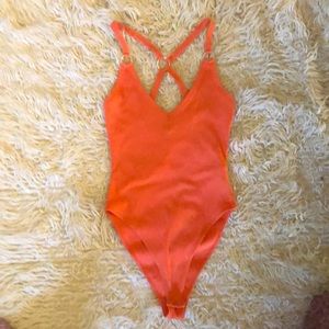 Forever 21 | Women's orange bodysuit with cross back